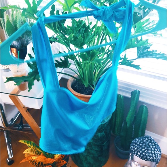 Tops - sparkle-y blue girly halter crop top b83